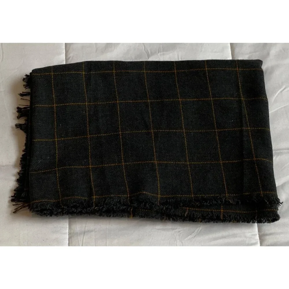 Ikea Varkrage Windowpane Plaid Throw Blanket Lightweight Gray Orange 45